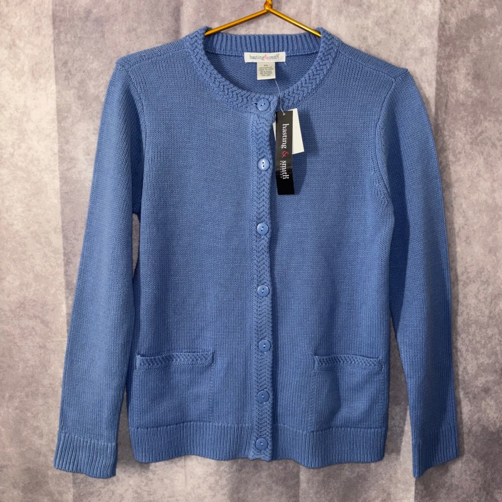 NWT Hasting & Smith Cardigan Sweater Womens PSmall Blue Classic GrannyCore